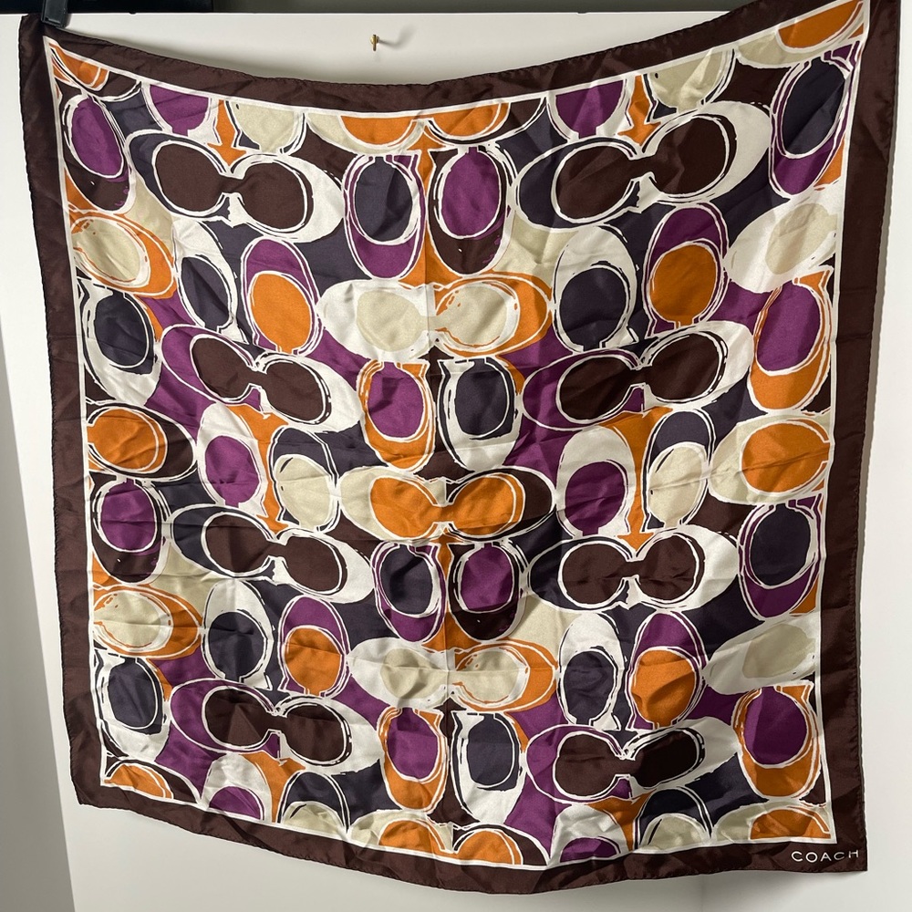 COACH “Ashley” Hand drawn design Monogram Square Silk Scarf